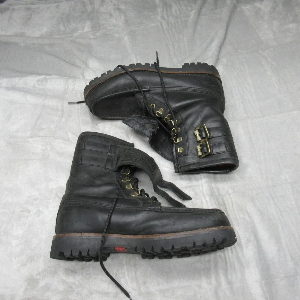 Polo Ralph Lauren Mens 9.5D Wolcott Boots BLK Leather Buckle Work Combat Ranger - Picture 3 of 16